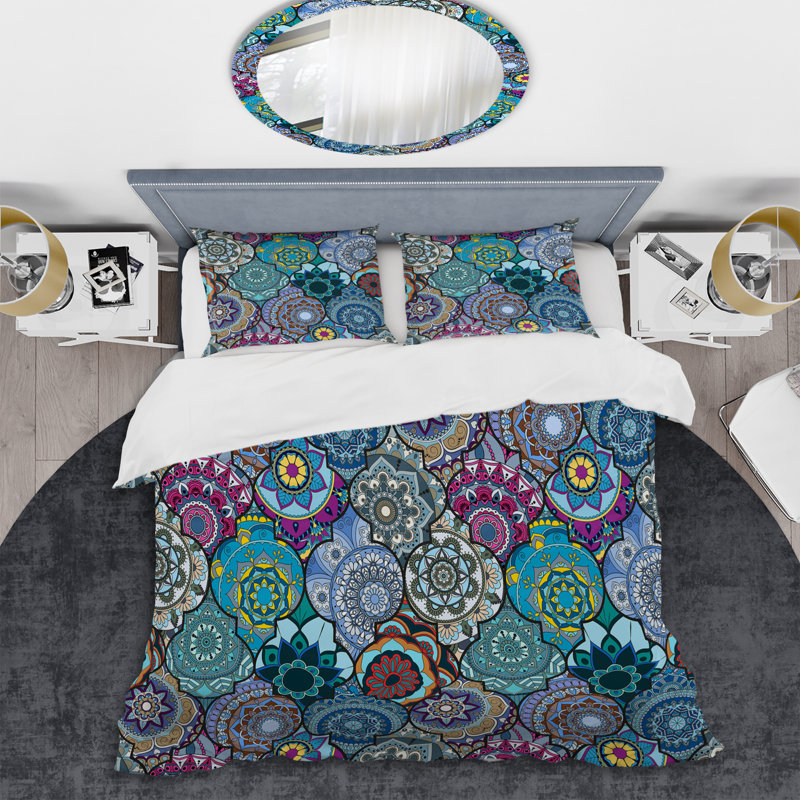 Multicolore patchwork ethnique - ensemble de housse de couette abstrait - microfibre de polyester
