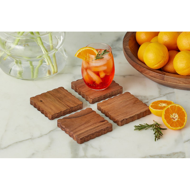Scalloped Wood Coasters, Square, Natural