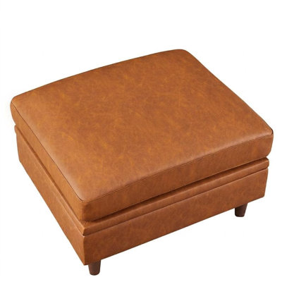 Deep Storage Ottoman Module for Modular Sectional or Sleeper Sofa - Square Design - Brown Genuine Leather - Modern Living Room Furniture Accent