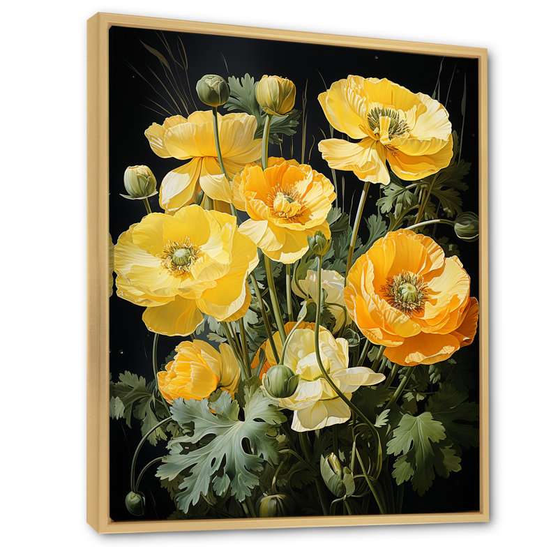 «Yellow Buttercups Realistic Radiance II» sur toile, H 44 po x l 34 po, Cadre naturel flottant