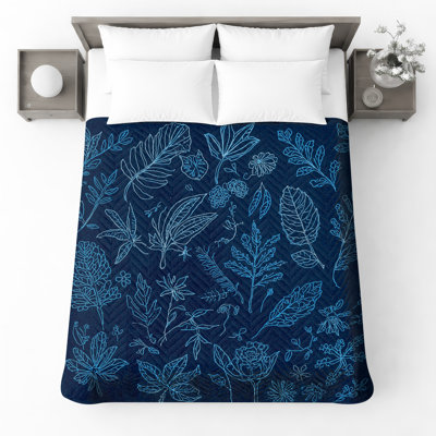 Couvre-lit matelassé bleu Botanical Illustration