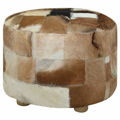 Pouffe Multicolor Genuine Goat Leather Upholstery Medium Sturdy