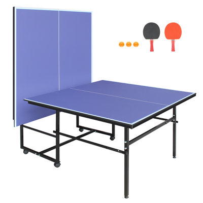 8.5*4.3ft Foldable Ping Pong Table with Wheels, Mid Size Table Tennis Table with Net, Paddles & Balls for Indoor
