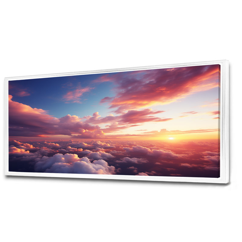 Jaune et rose coucher de soleil dans le ciel III - art mural ciel, Cadre flottant blanc, H 28 po x l 60 po x P 1,5 po