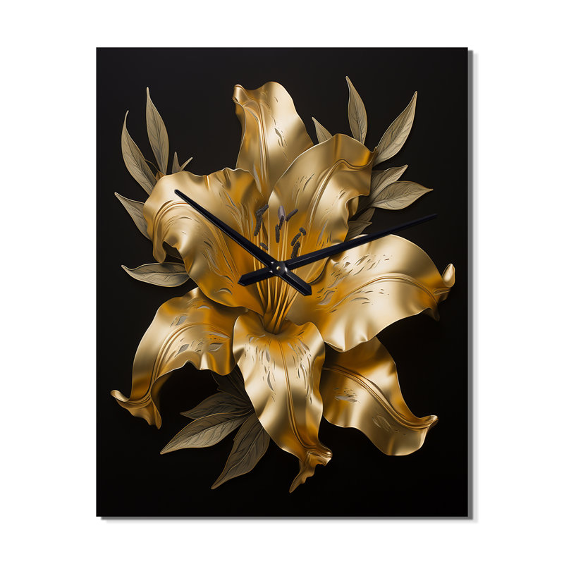 Horloge murale surdimensionnée Golden Lily Flower Glam VI, Très grand