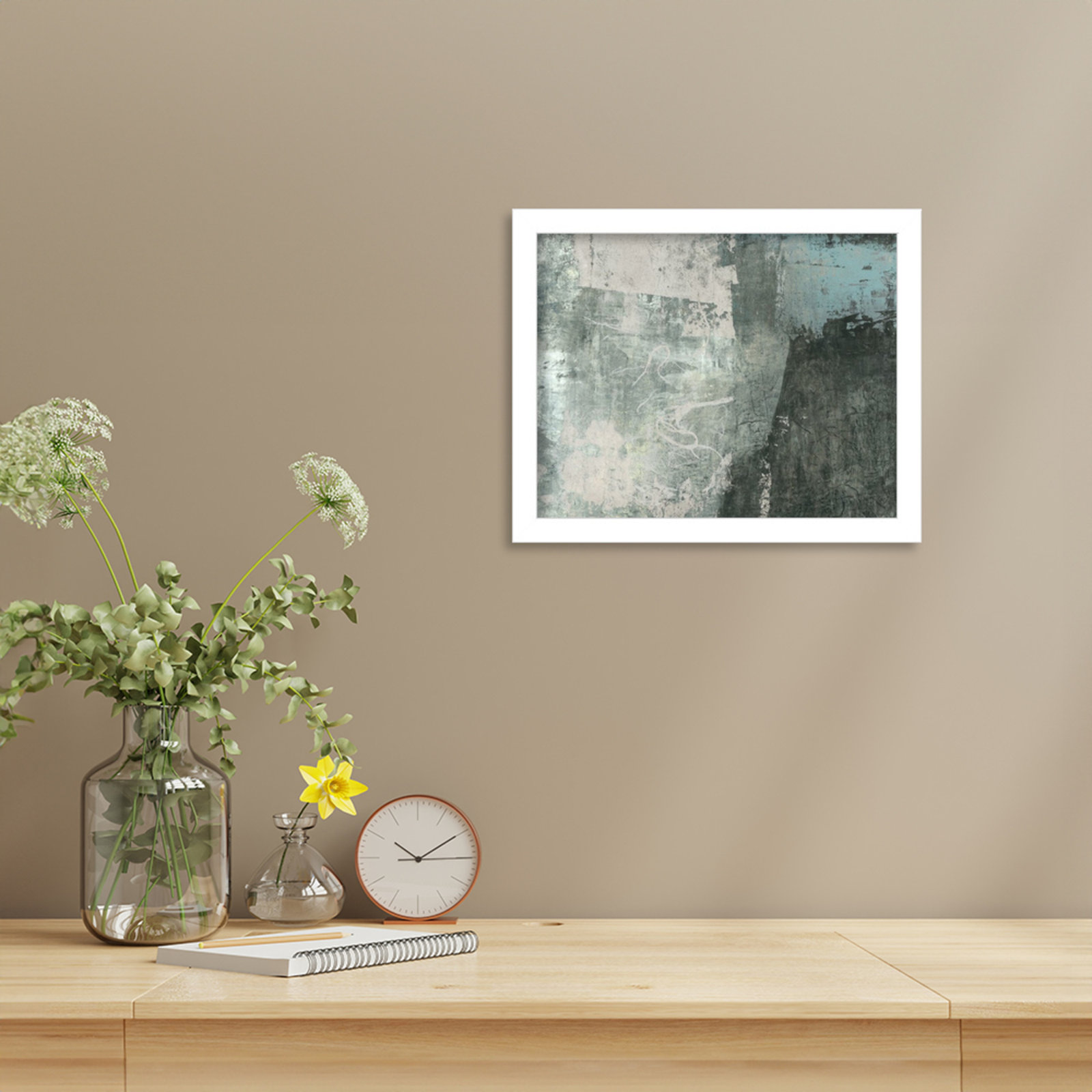 Black and Grey and Blue I by Fresno Wood Framed Wall Art Print, 11" H x 13" W, White