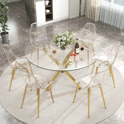 Sabec 6 - Person Glass Top Three Leg Dining Set