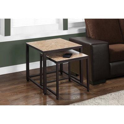 Metal Nesting Tables, Of 2, Brown, For Living Room And Bedroom, With Chic Brown Surfaces Designs