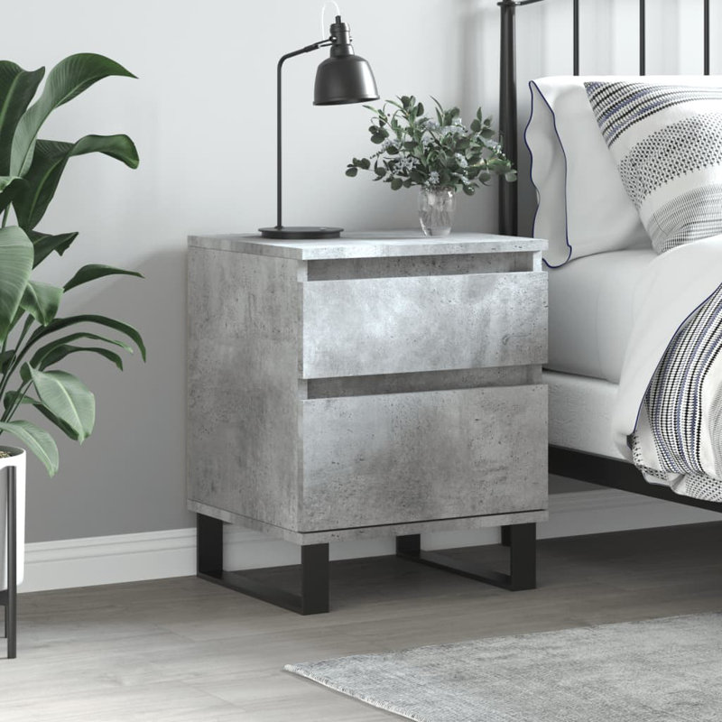 Mirka 40cm W Manufactured Wood Bedside Table, Concrete Grey