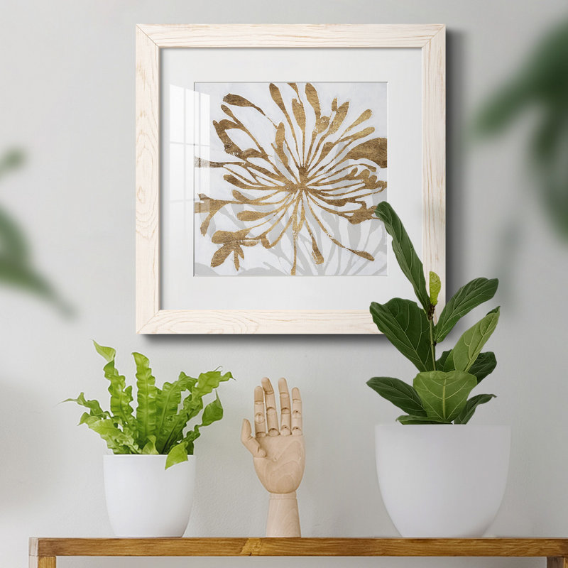 " Golden Gilt Bloom I ", White, 31.5" H x 31.5" W x 1" D