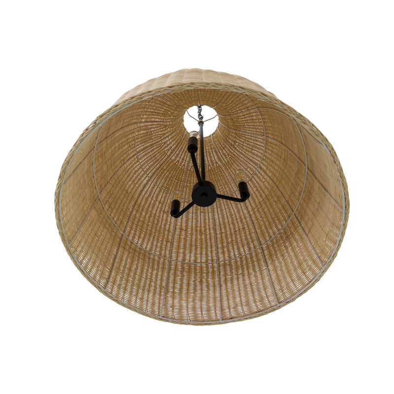 3 Light Large Rattan Pendant Light, 27" H x 23.6" W x 23.6" D