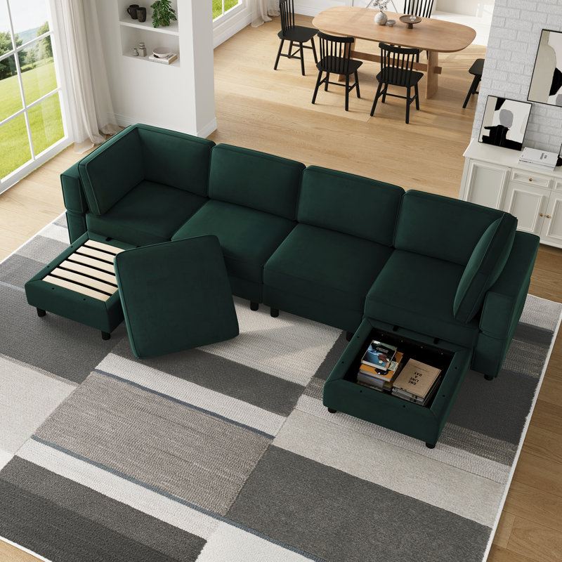 Canapé modulaire rembourré en U avec repose-pieds avec rangement