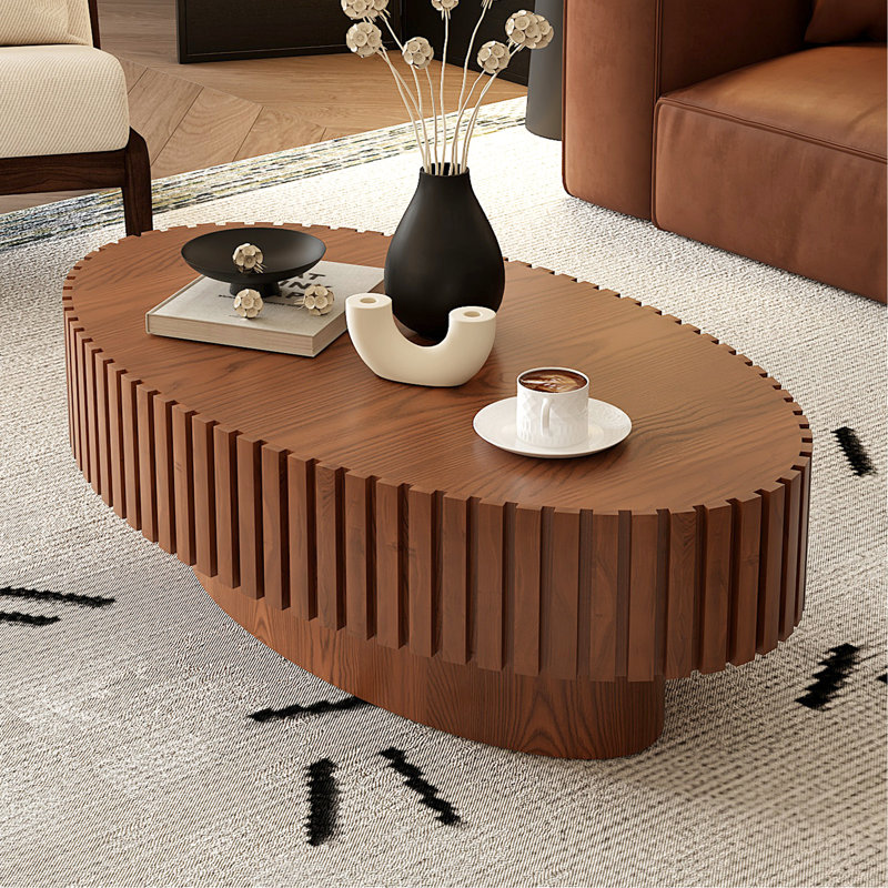 Table de salon ovale en bois fabriquée à la main, Walnut