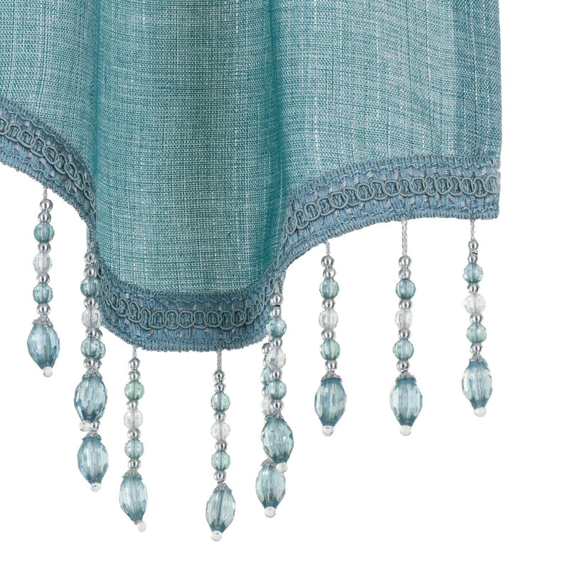Kate Aurora 1 Piece Moroccan Sparkle Rod Pocket Semi Sheer Voile Beaded Trim Window Valance, Green