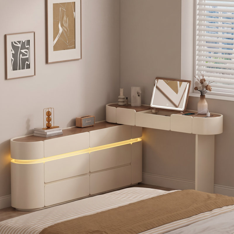 Meuble-lavabo moderne à rallonge pour femmes et filles avec miroir à DEL à intensité variable