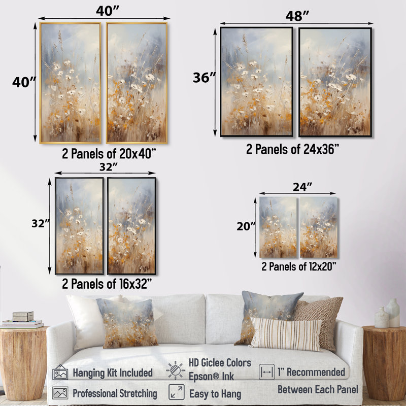 «Beige et gris Meadows Breeze», art mural grande prairie, 36" H x 48" W, Impression encadrée flottante, Black