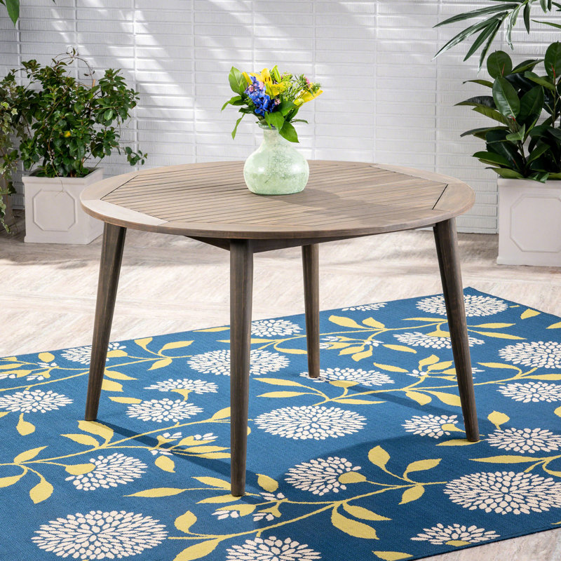 Table d'extérieur en bois gris, 118 x 118 cm, couleur pratique pour terrasse