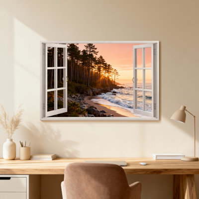 Paysage et nature Coucher de soleil sur la plage, pins, vagues de l'océan