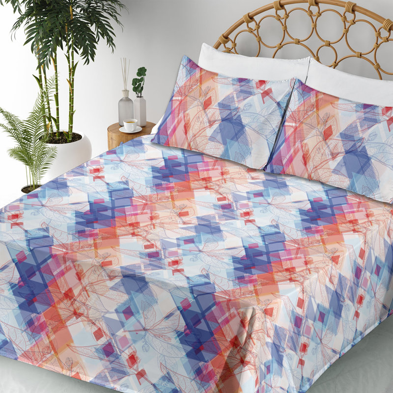 Ambesonne Abstract Boho Sheet Set Sketchy Leaf Pattern White Multicolor, California King Sheet Set with 2 Pillowcases
