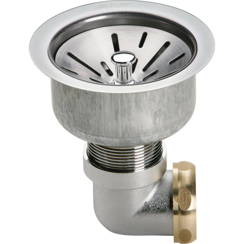 4" Basket Strainer Kitchen Sink Drain, Chrome plated brass with 90° elbow