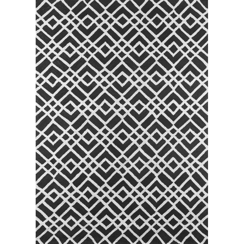 Tapis noir crocheté à la main Sonia, Rectangle 5 pi x 7 pi
