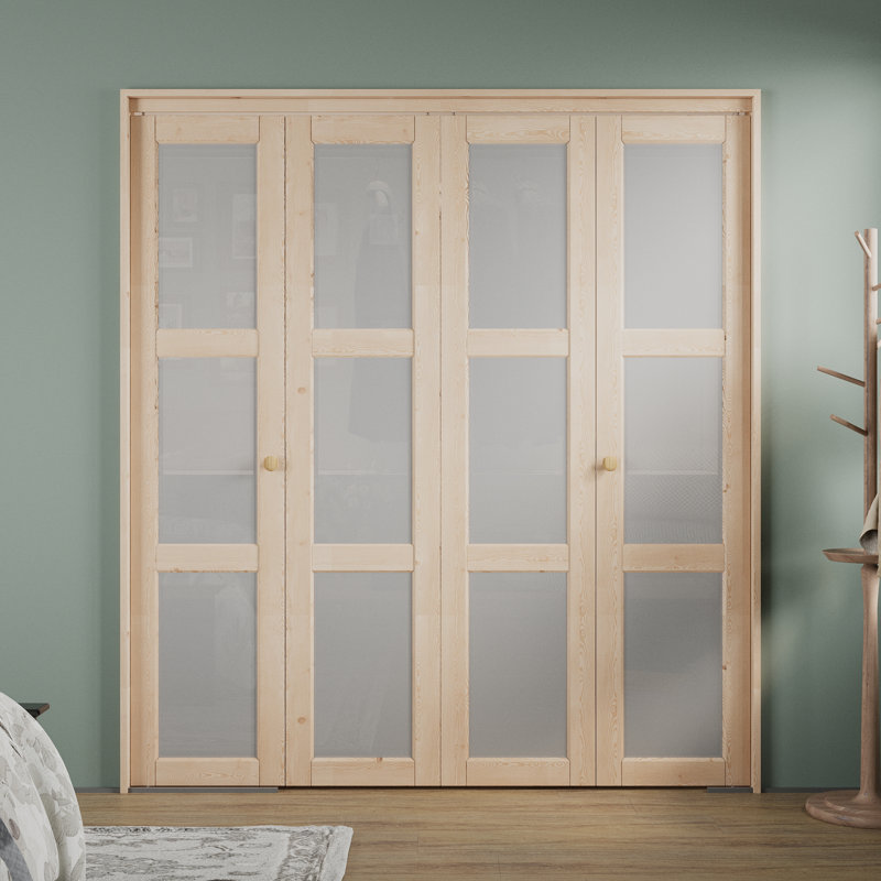 Porte pliante en verre et pin 3 pièces LuminaMatte ™, 48 po x 80 po
