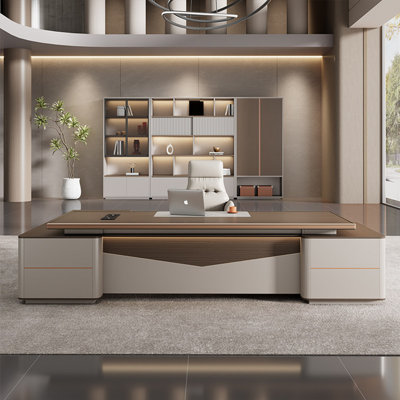 78.74"Light luxury high-end brown L-shaped executive office desk