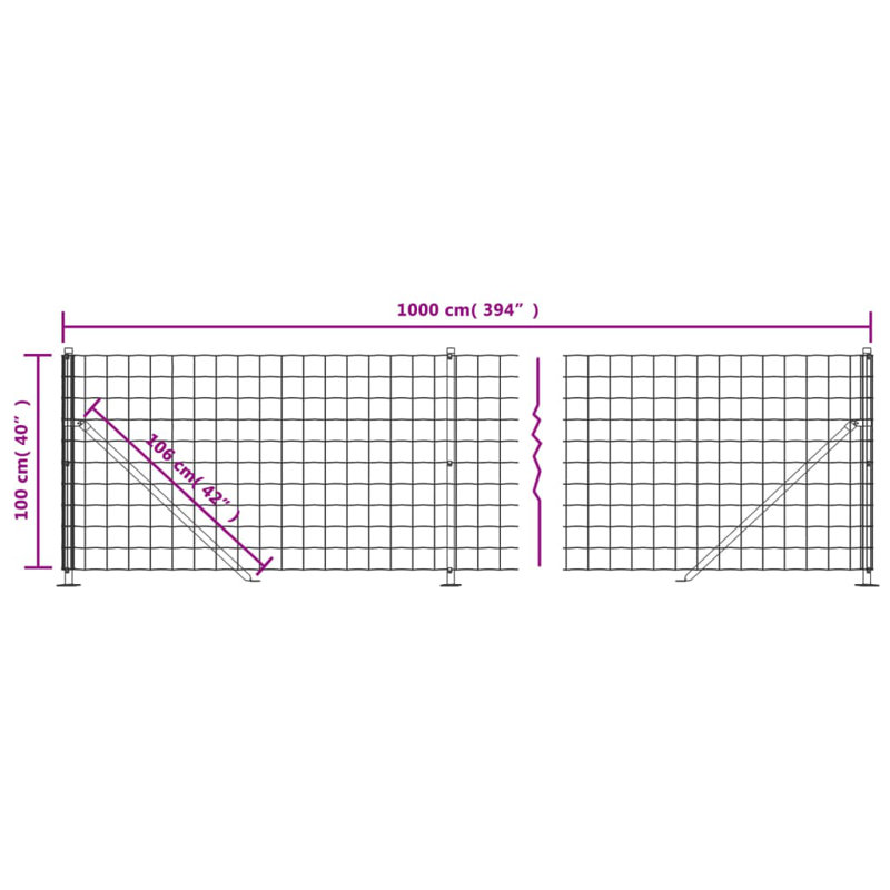 Auriana Metal Wire/Mesh Fence, 7, 100cm H x 1000cm W x 10cm D, Green