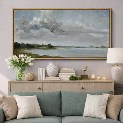 Lake River Landscape " Tranquil Landscape Soft Brushstroke Lake Scene Antique Retro Colorful Bedroom Large Wall Decor "