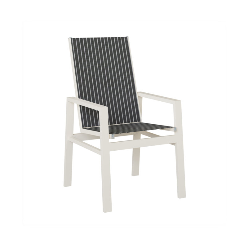Chaise de salle à manger en aluminium à haut dossier Vida, Whisper rayé bleu marine, Aluminium blanc mat