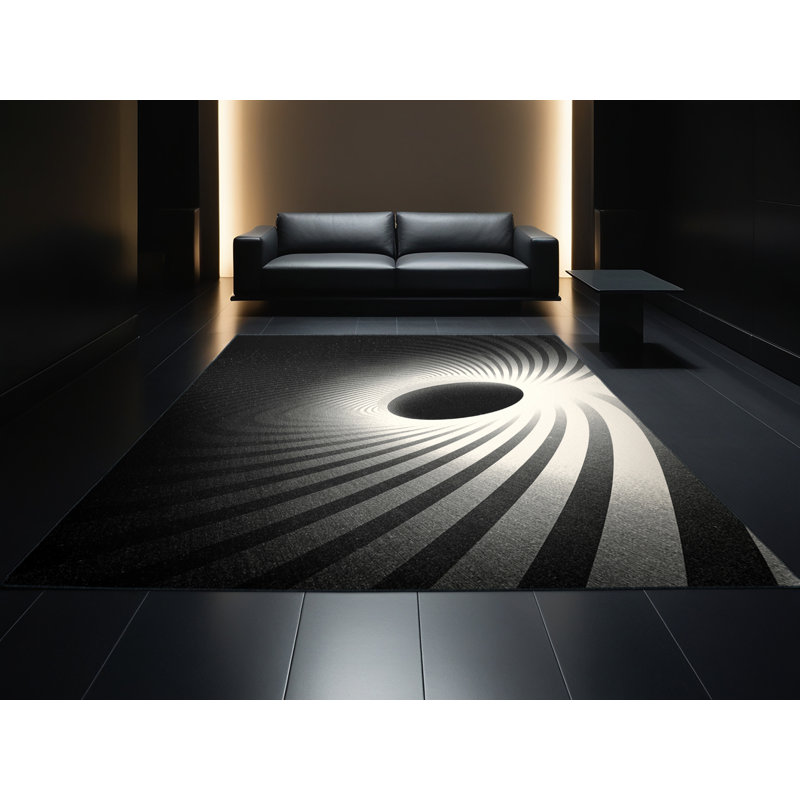 Tapis arc moderne et élégant lavable à la machine en noir Ory, 8x12