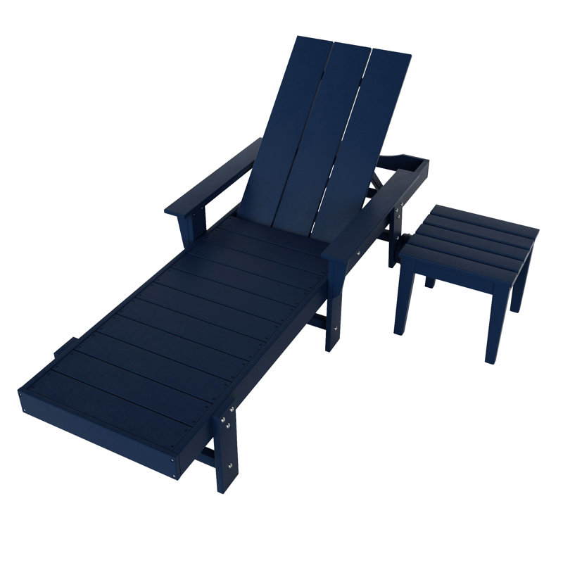 Joubert Outdoor Chaise Lounge Set with Table, Navy Blue