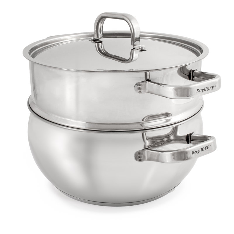 Marmite SS 18/10 5,5 pte avec couvercle en acier inoxydable, forme de ventre, 9,5 po, Argent