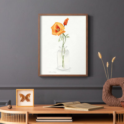 «California Poppy Vase I», reproduction encadrée - bois massif