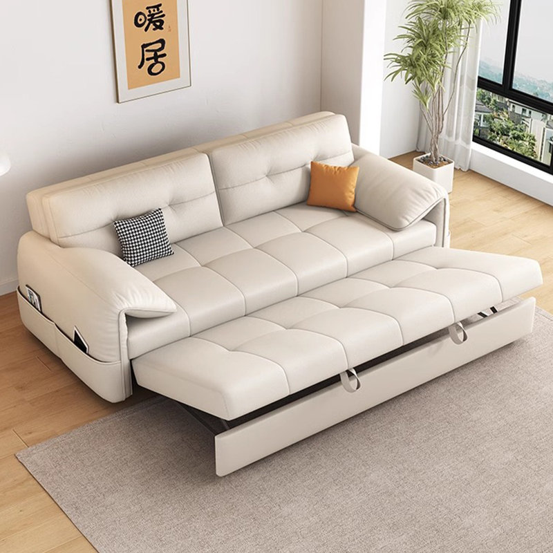 Canapé réglable en cuir crème résistant aux égratignures, H 35,4 po x l 90,6 po x P 35,4 po