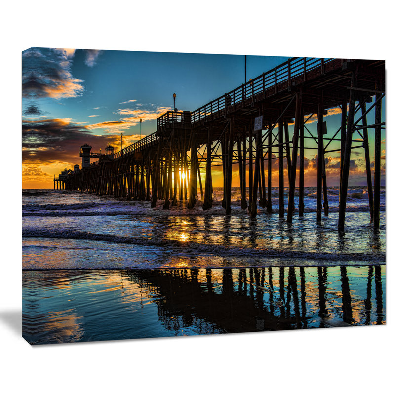 Oceanside Pier at Evening - Reproduction de photo de paysage, H 12 po x l 20 po x P 1 po, Toile tendue