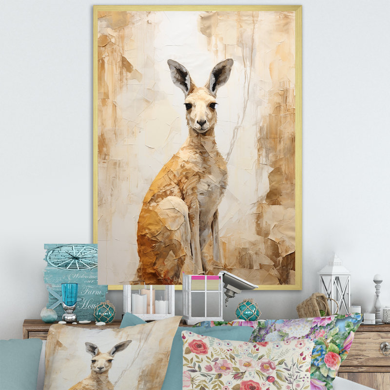 Minimal charmant kangourou sur toile, Cadre doré simple, H 40 po x l 30 po x P 1,5 po
