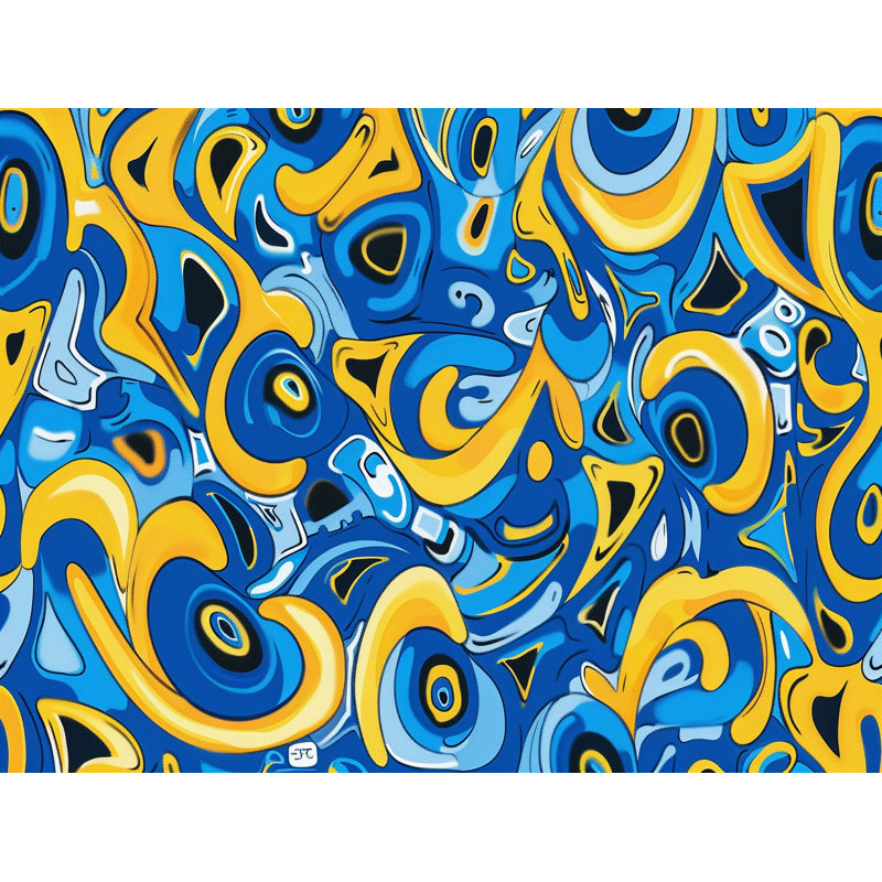 Coussin Trendy, Bleu et jaune / abstrait, H 26 po x l 26 po