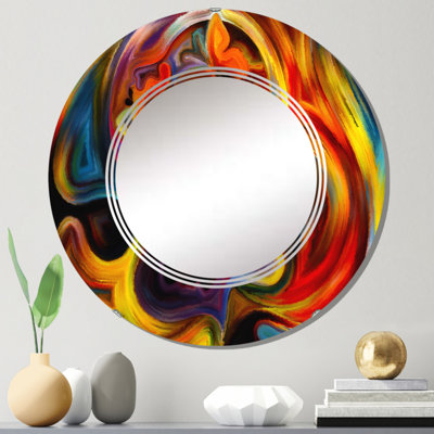 Visage émergent de coups de rouge et de jaune - Miroir mural moderne rond
