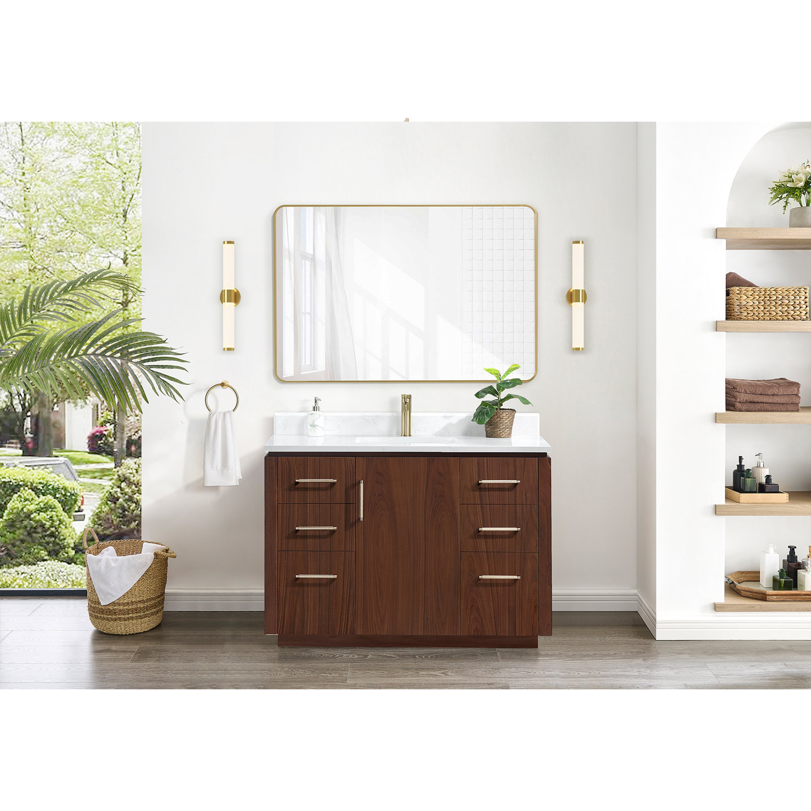 Cloverfield 48'' Single Bathroom Vanity, Natural Walnut, Gold