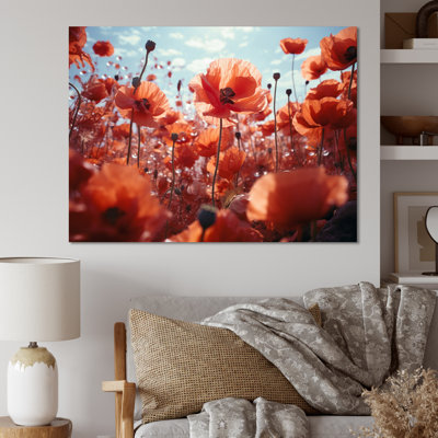 Fleurs rouges et bleues dansant coquelicots I - impression