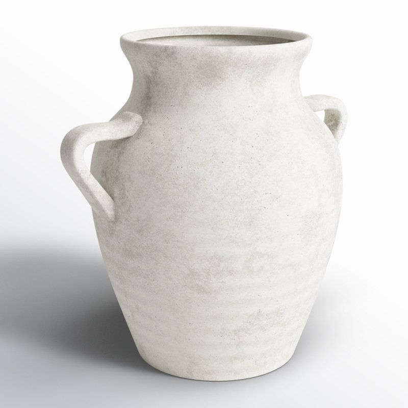 Vase texturé en céramique avec ombrages et poignées, Blanc