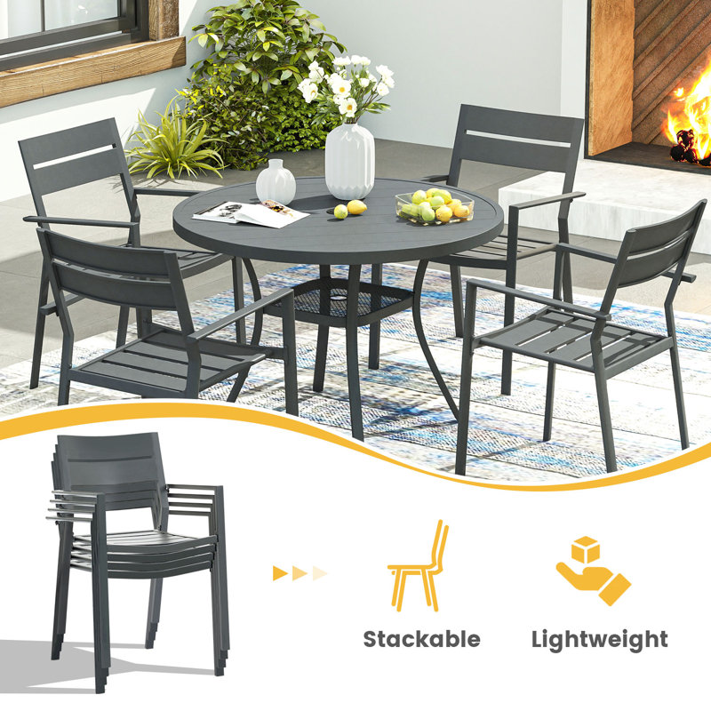 Bebhinn 4 - Person Steel Patio Dining Set Umbrella Hole Included Square Table, Gray/Gray
