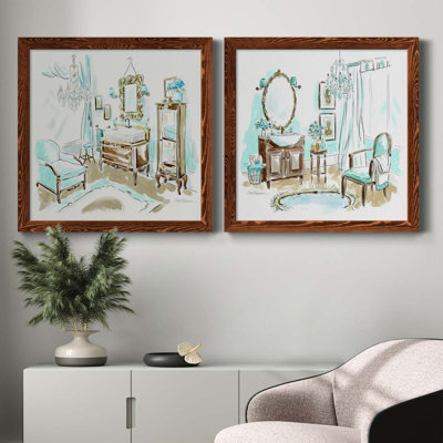 «Blue Opulence I», ensemble de 2 peintures sur toile encadrées