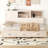  Wooden Daybed With 3 Storage Drawers, Upper Soft Board, Shelf, And A Set Of Sockets And USB Ports, White-1285411969-1285411982
