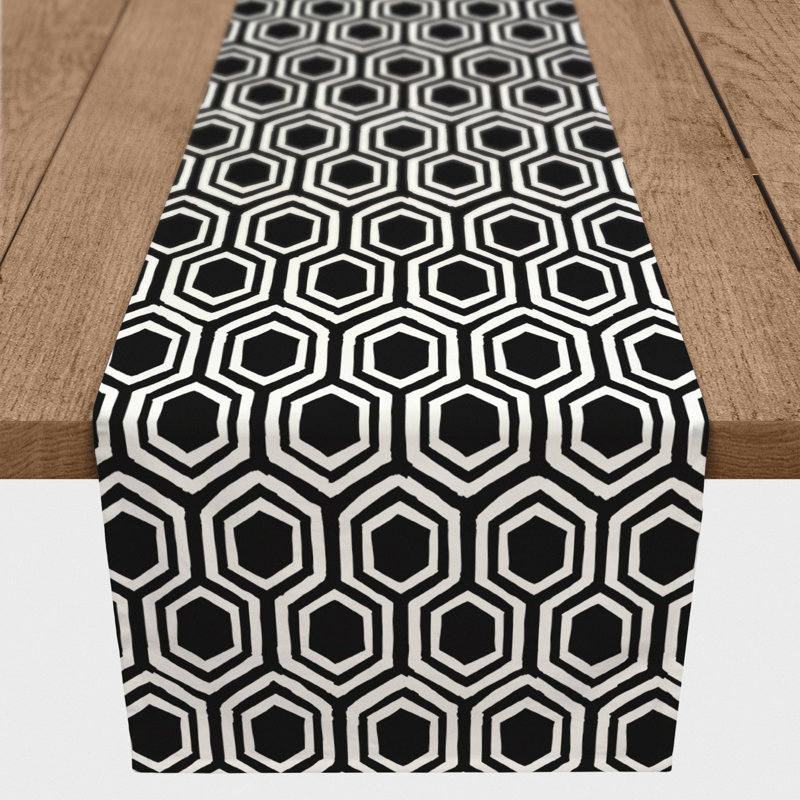Chemin de table Hexagons, 72 po x 16 po, Noir