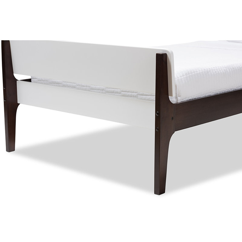 Rabia Solid Wood Slat Bed, White/Espresso Brown