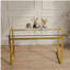 Table de salle à manger de 51 pouces de style rectangulaire minimaliste moderne en verre, pouvant accueillir 4 à 6 personnes, plateau en verre trempé de 0,31 pouce et pieds en métal chromé doré