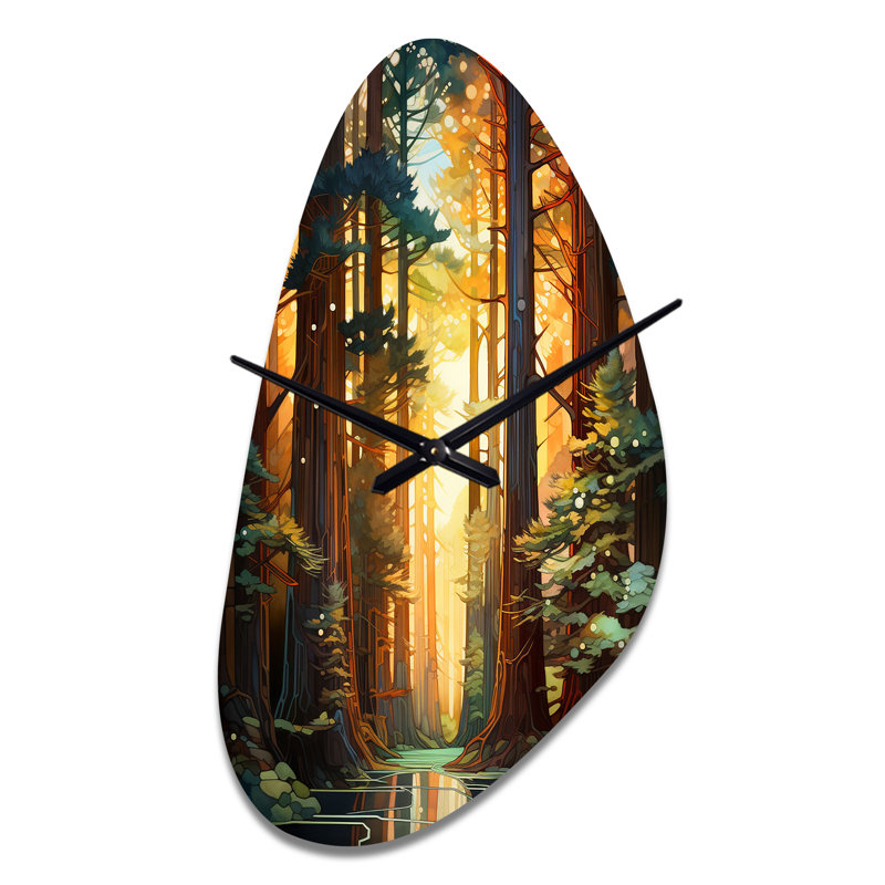 Redwood Shimmering Tree Heights I - Grande horloge murale verte - forme unique, Grand