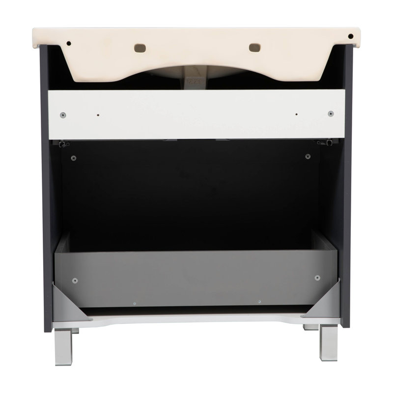 Jenisa 27.76'' Single Bathroom Vanity with Ceramic Top with Mirror, Graphite Gloss